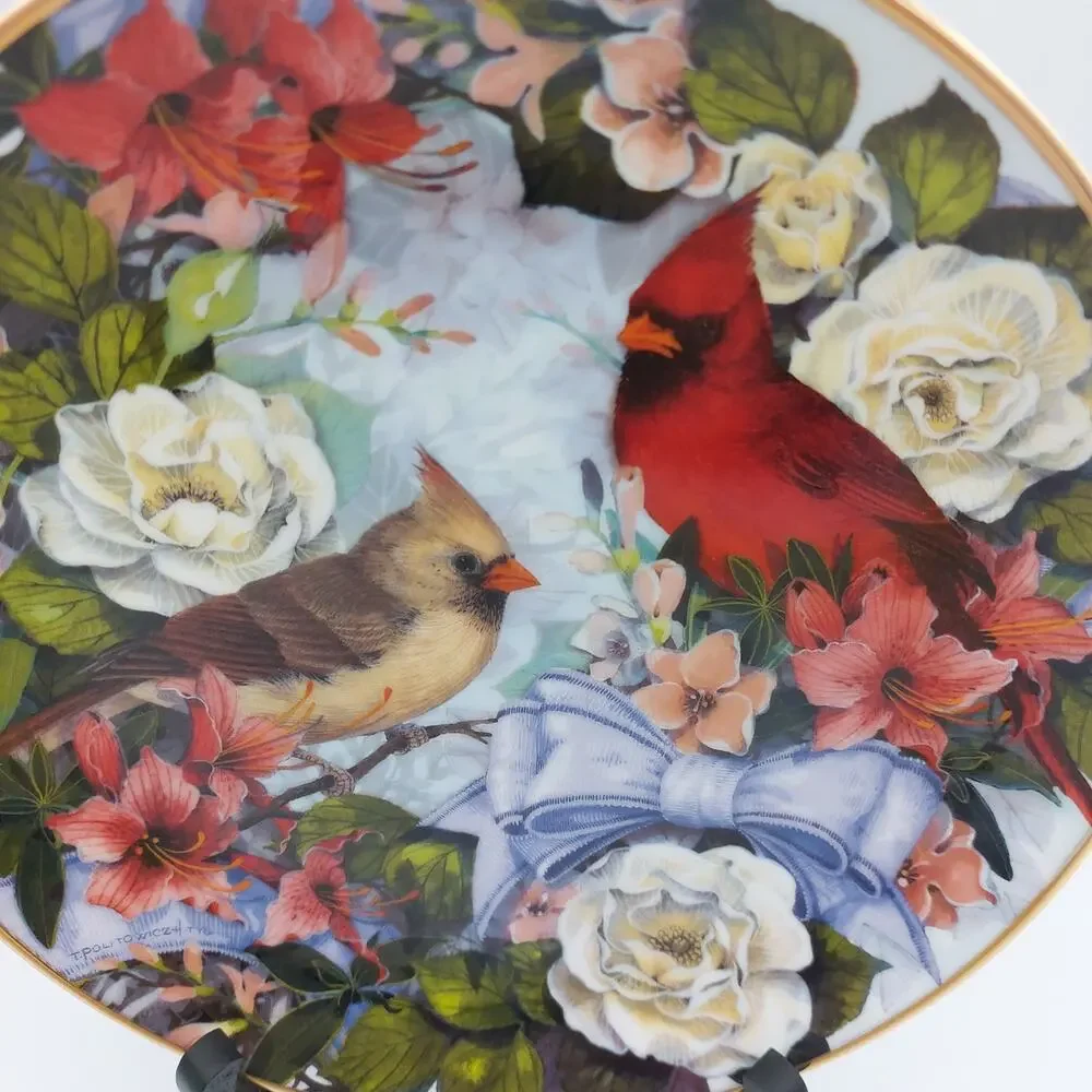 Vintage Theresa Politowicz Cardinals Plate COA, Franklin Mint Birds Decor Gift